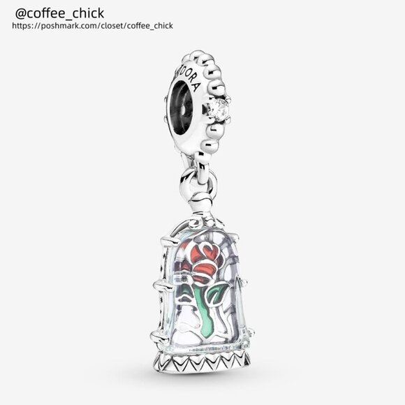 Pandora Disney Beauty and the Beast Enchanted Rose Dangle Charm - Picture 1 of 2